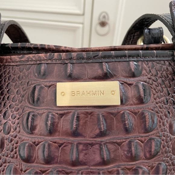Brahmin EUC leather shoulder tote bag in brown and black with gold tone hardware - Picture 2 of 16